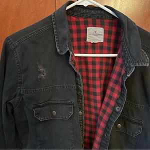 Distressed flannel lined shirt